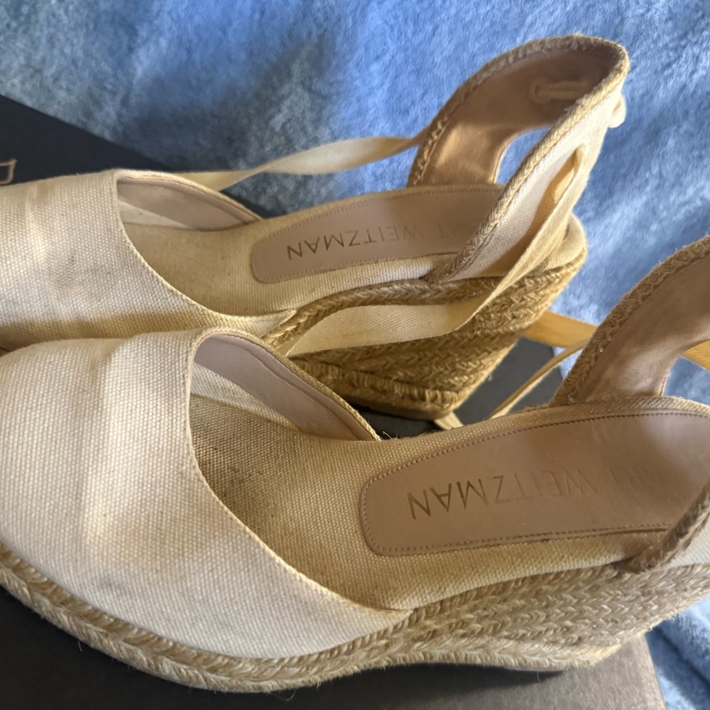 Stuart Weitzman Cream Espadrille Shoes with Jute Sole